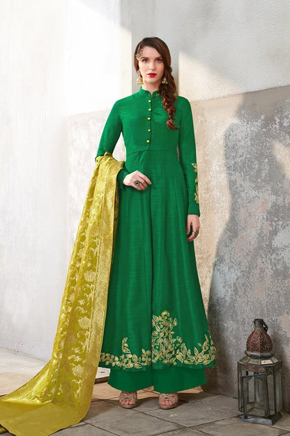 Attractive Dark Green Upada Silk Party Wear Anarkali Suit