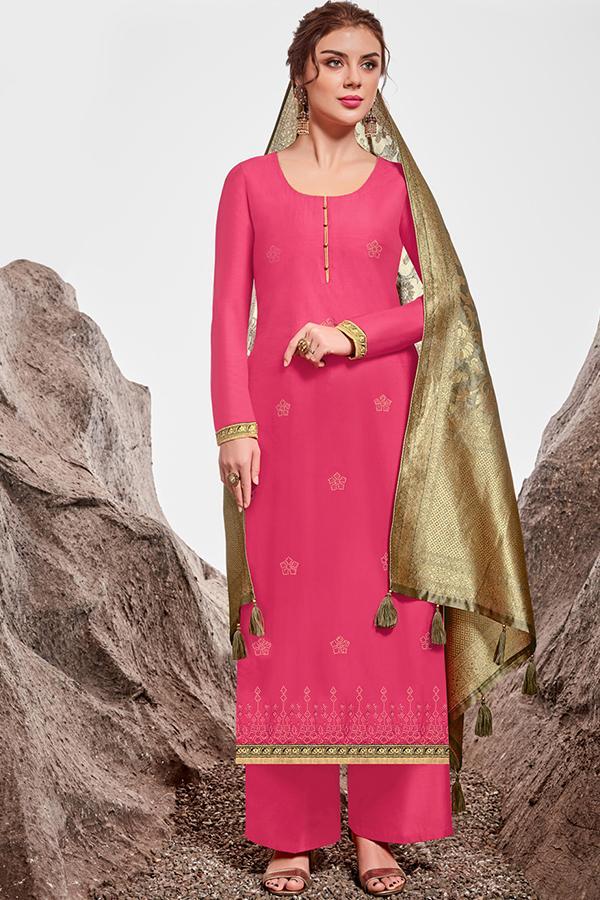 Pink Chanderi Suit With Palazzo