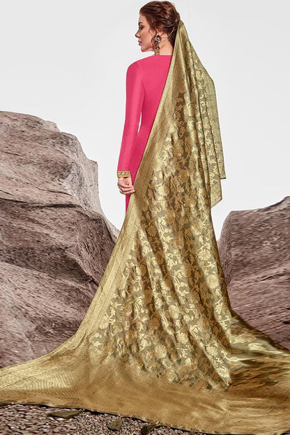 Pink Chanderi Suit With Palazzo