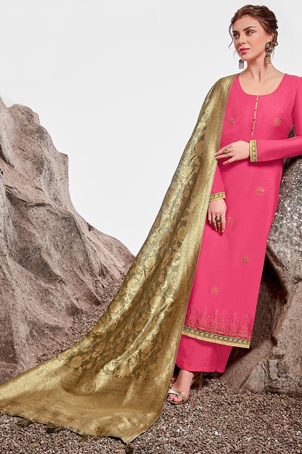 Pink Chanderi Suit With Palazzo