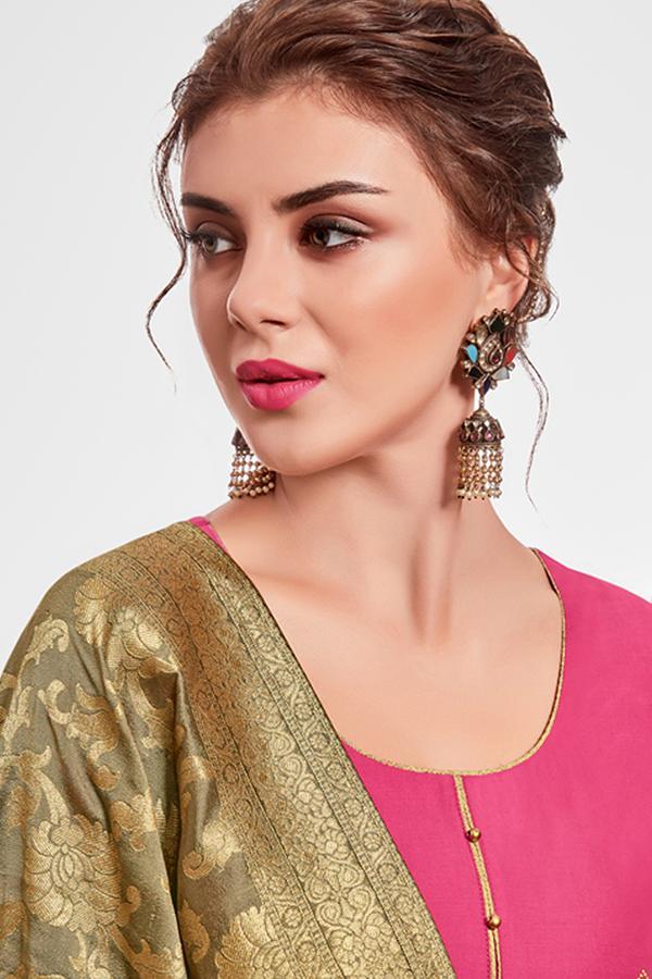 Pink Chanderi Suit With Palazzo
