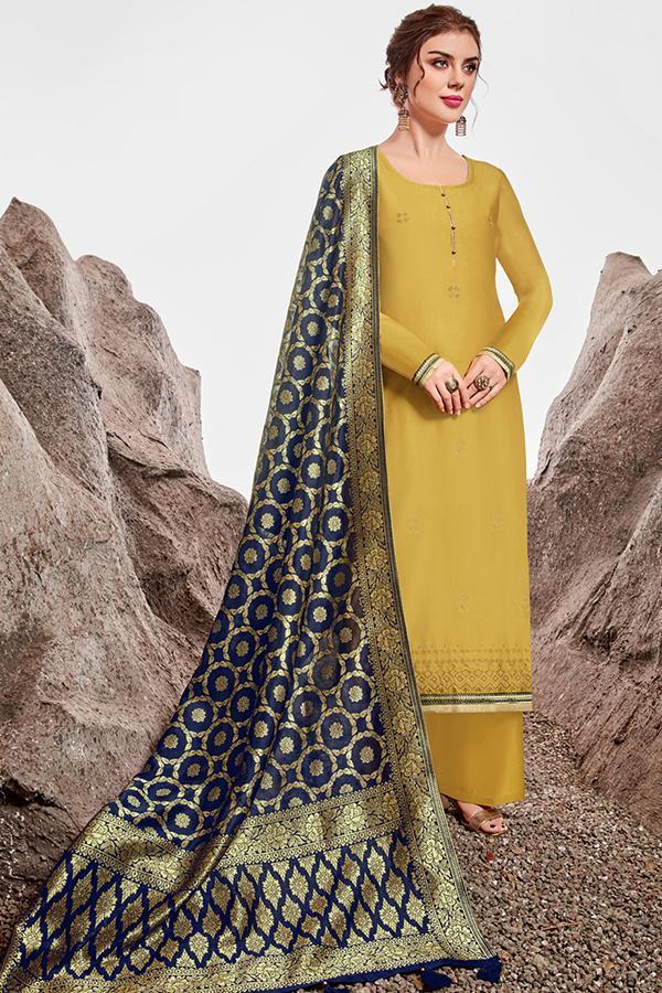 Golden Chanderi Suit With Palazzo