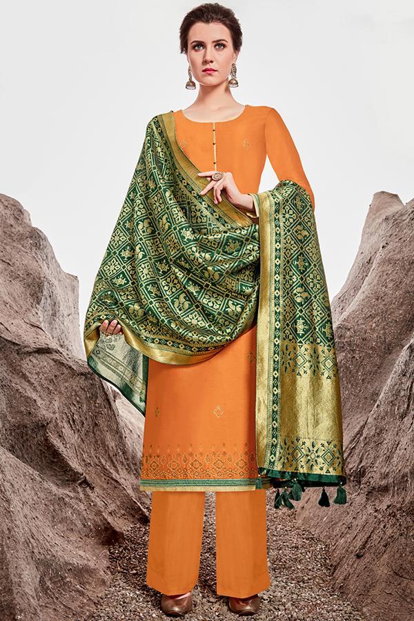 Orange Chanderi Suit With Palazzo
