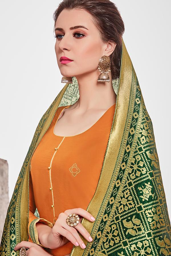 Orange Chanderi Suit With Palazzo