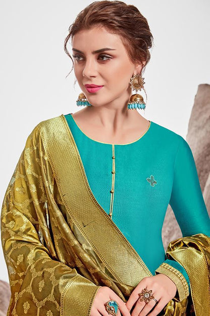 Azure Blue Chanderi Suit With Palazzo