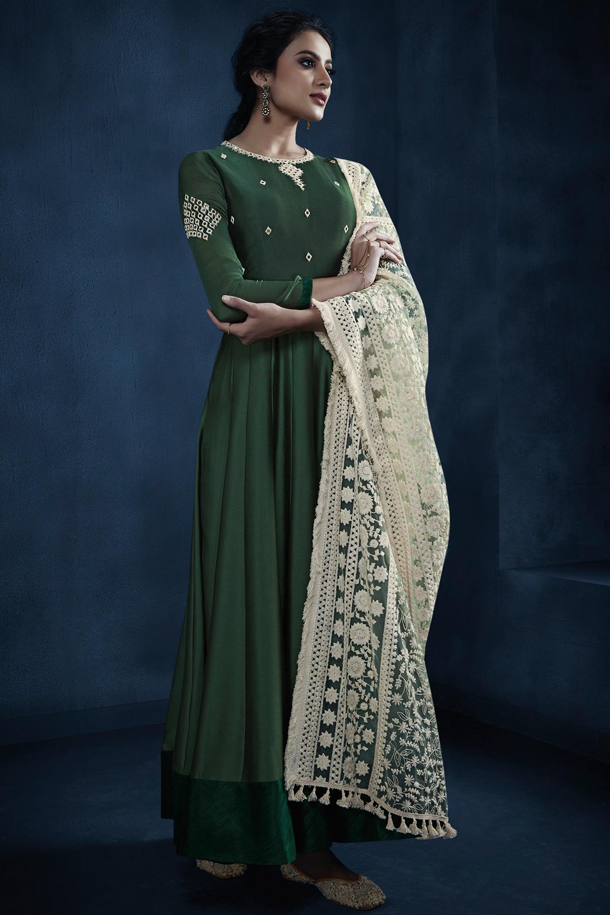 Forest Green Designer Georgette Gown