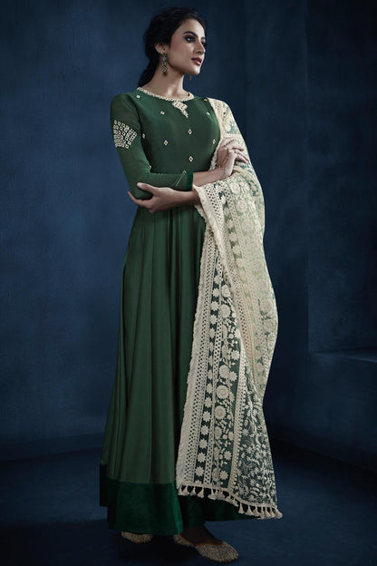 Forest Green Designer Georgette Gown