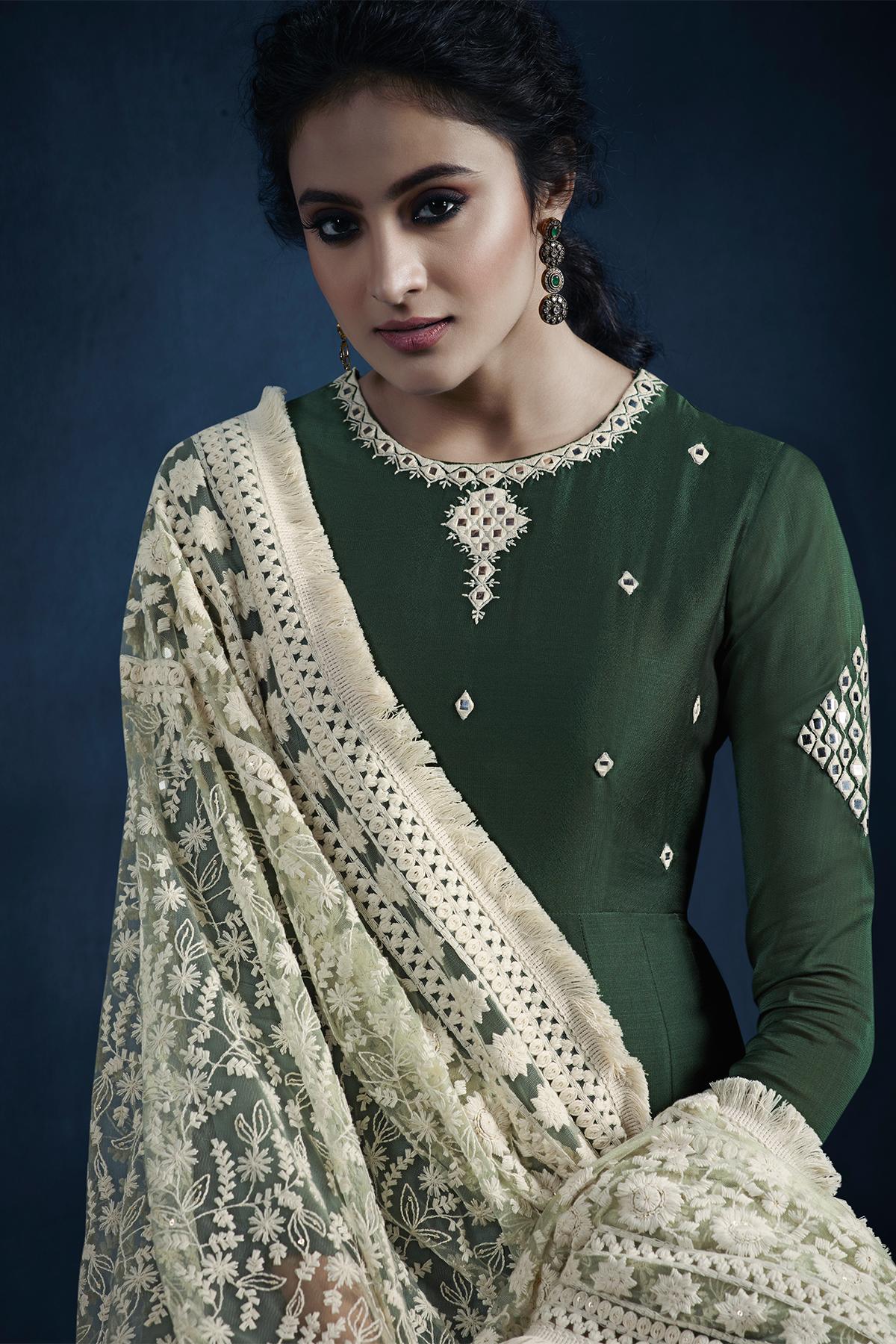 Forest Green Designer Georgette Gown