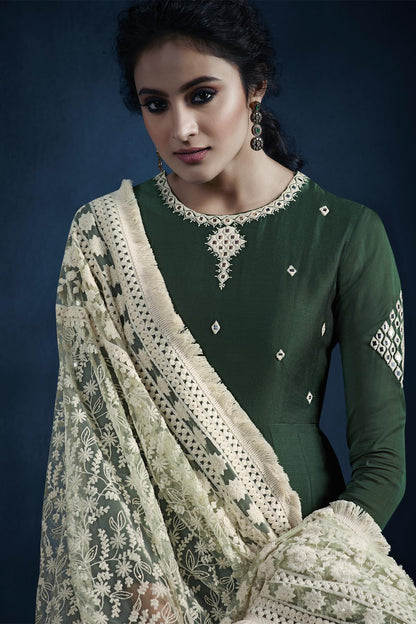 Forest Green Designer Georgette Gown