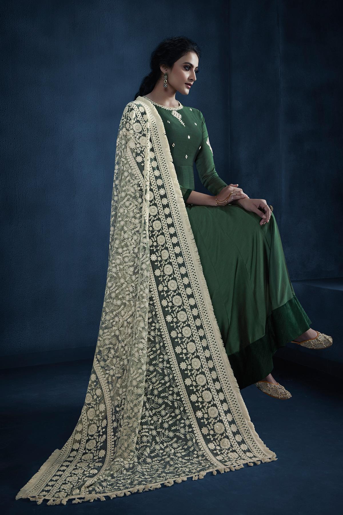 Forest Green Designer Georgette Gown