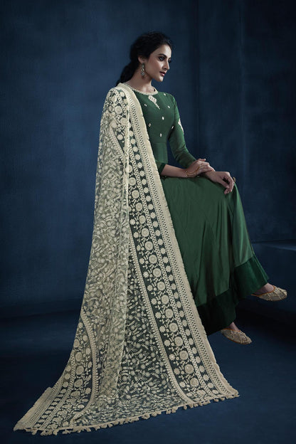 Forest Green Designer Georgette Gown