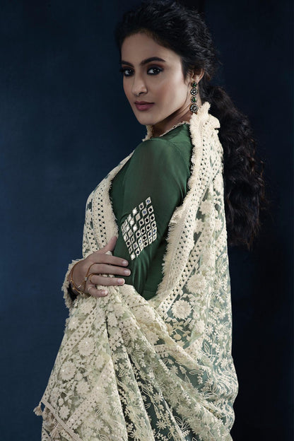 Forest Green Designer Georgette Gown