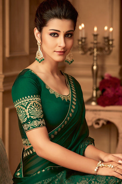Forest Green Designer Party Wear Silk Sari