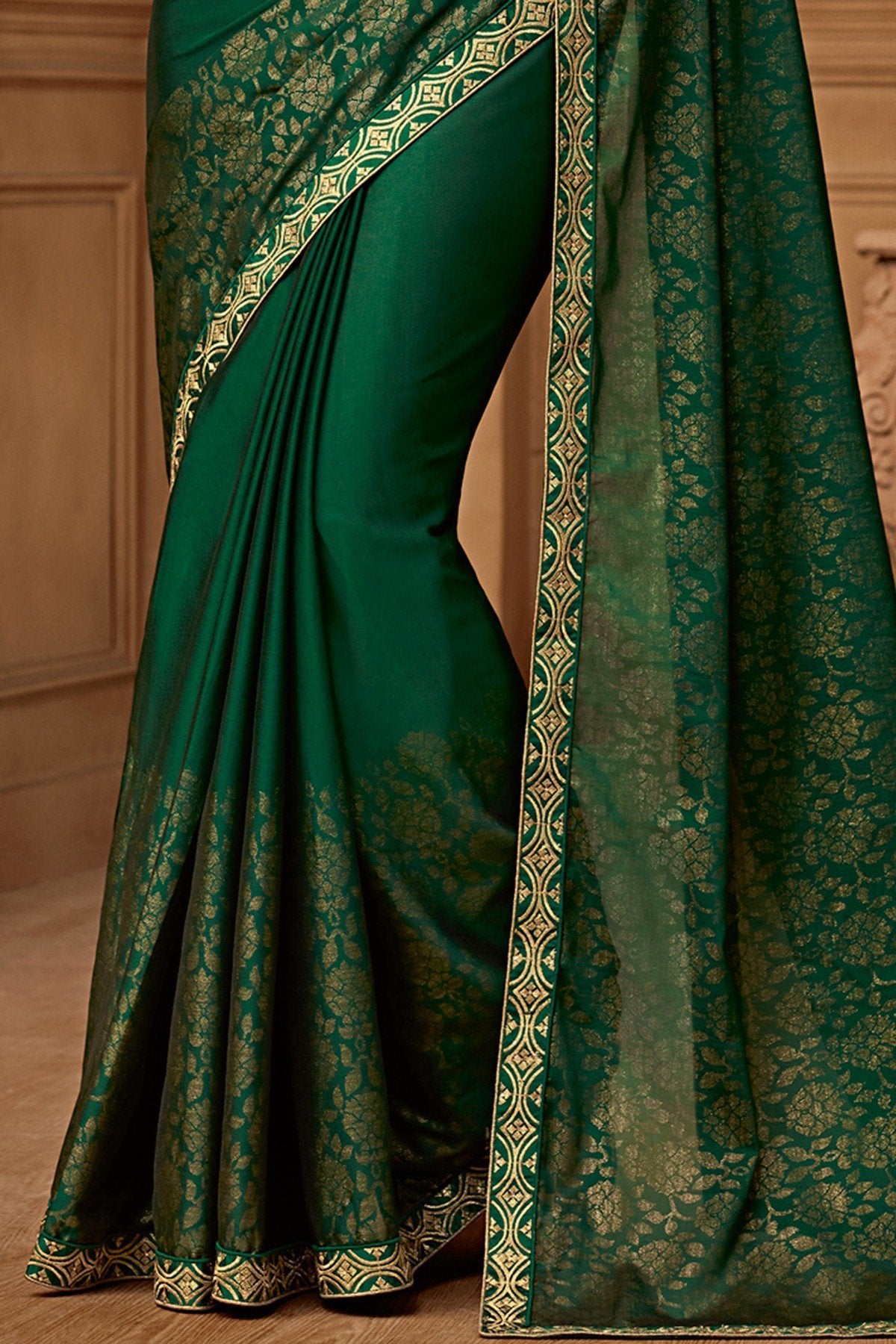 Forest Green Designer Party Wear Silk Sari