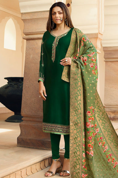 Forest Green Georgette Casual Straight Suit