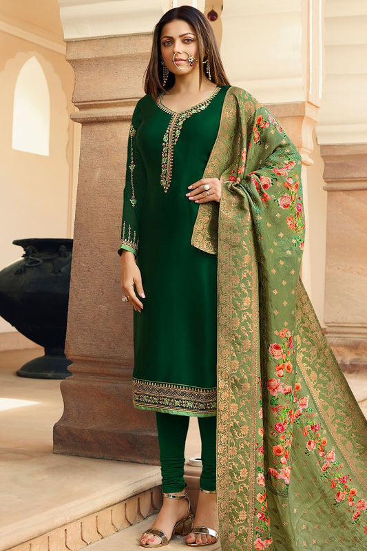 Forest Green Georgette Casual Straight Suit