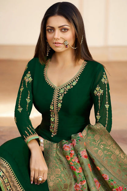 Forest Green Georgette Casual Straight Suit