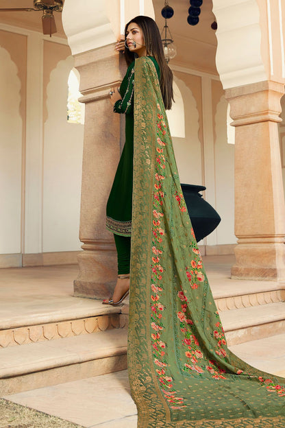 Forest Green Georgette Casual Straight Suit