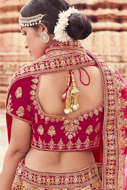 Fuchsia Pink Velvet Bridal Lehenga Choli