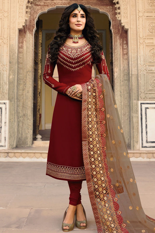 Garnet Red and Grey Casual Suit