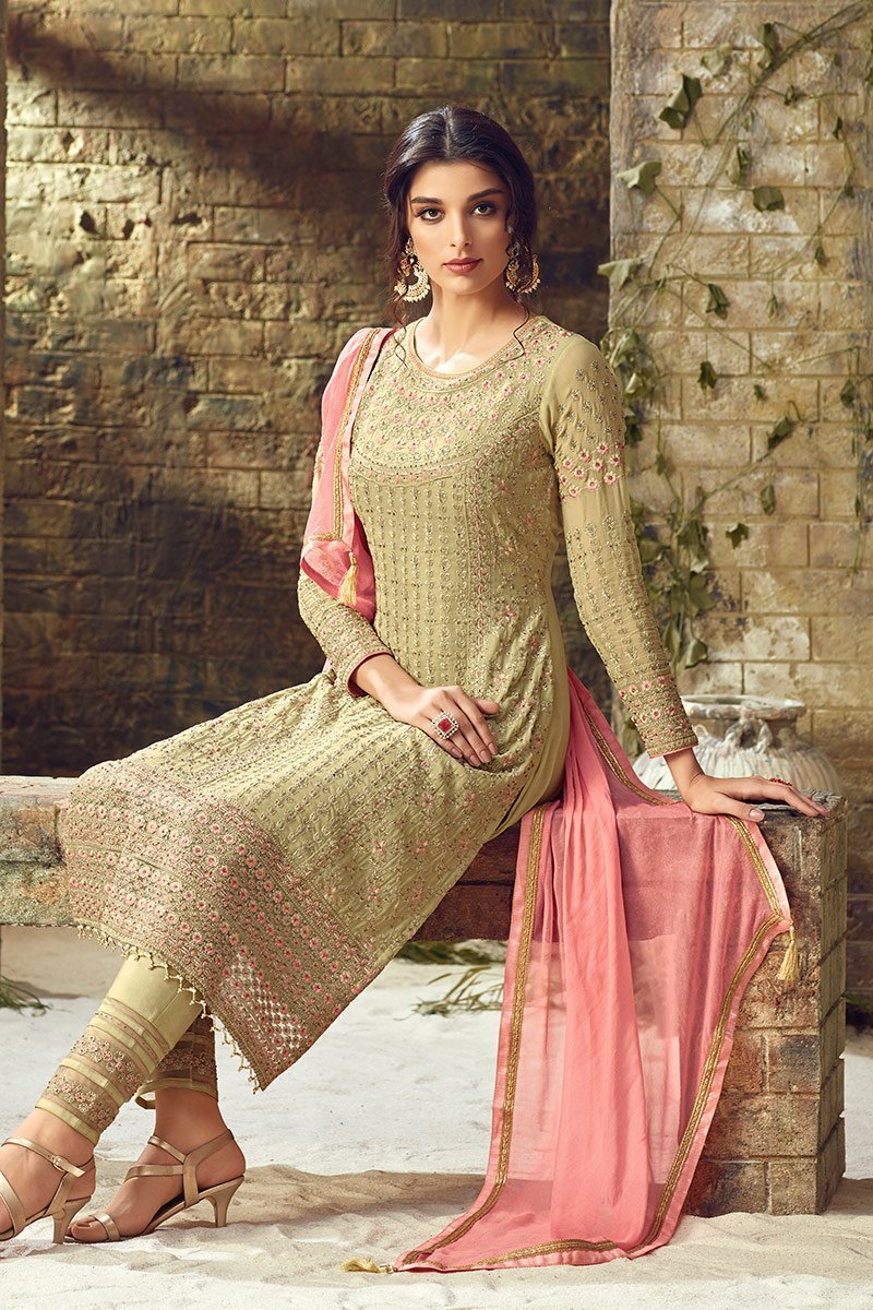 Creme Shaded Georgette Party Wear suit
