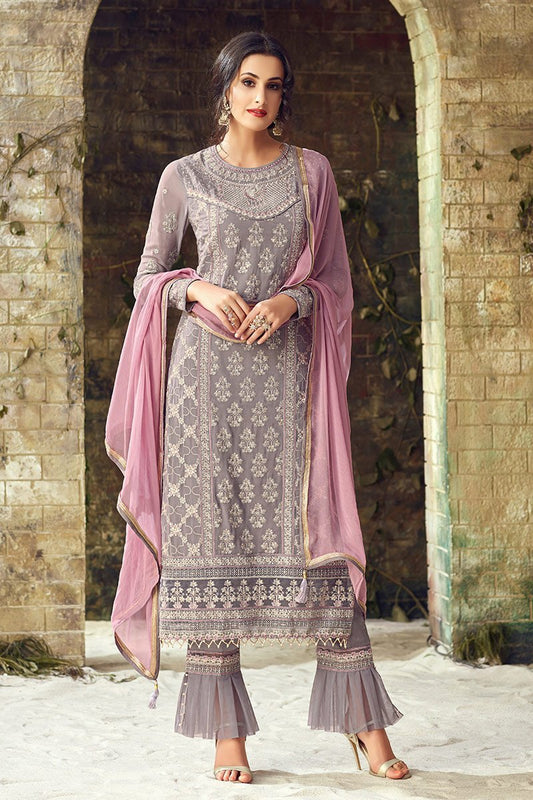 Plum-dyed Georgette ankle-length Party Wear Suit