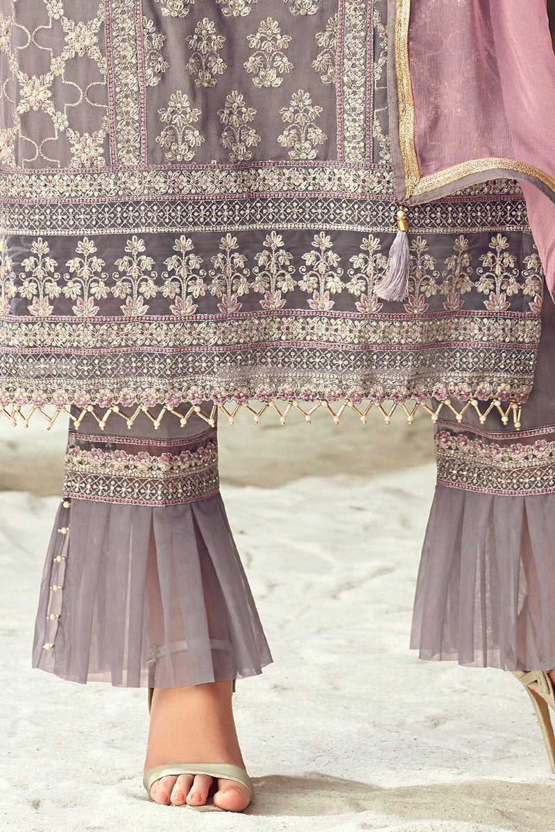 Plum-dyed Georgette ankle-length Party Wear Suit