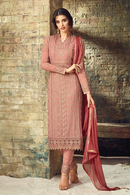 Pink and Red Georgette classy elegant Party Wear Suit