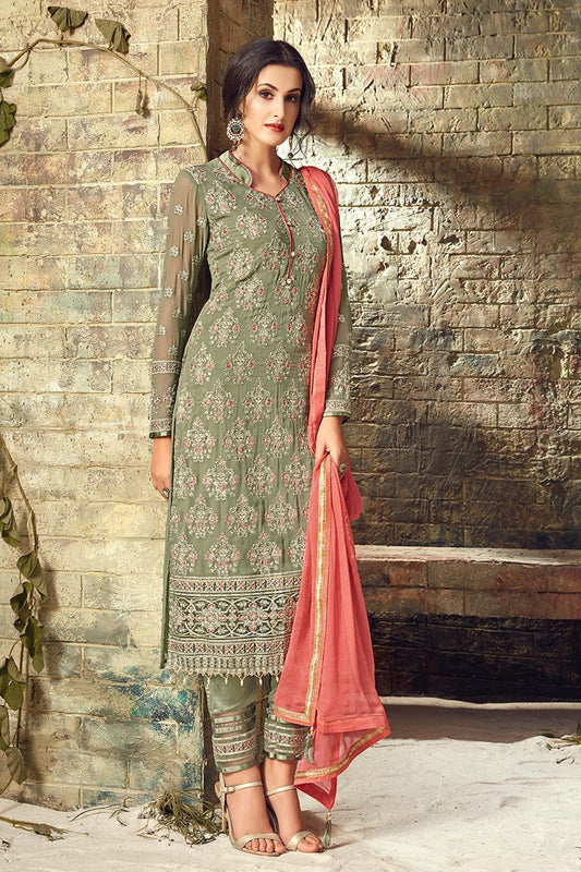 Vintageous looking Georgette Green Party Wear Suit