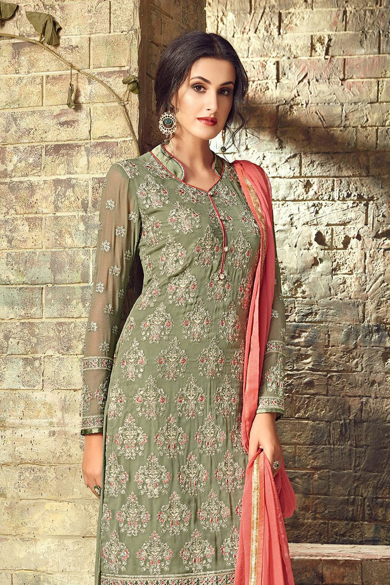 Vintageous looking Georgette Green Party Wear Suit