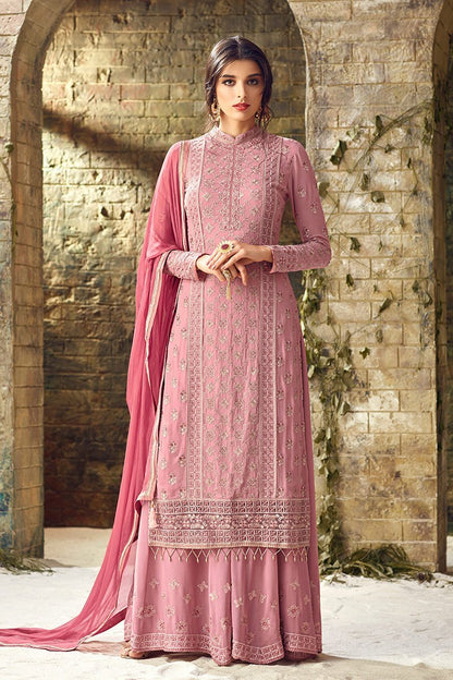 Pink Georgette Party Wear Suit with Sharara