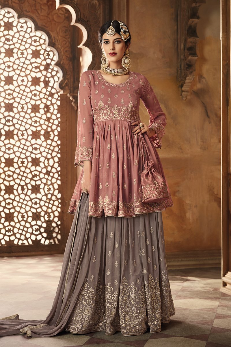 Pink Blush With Mauve Embroidered Gharara Suit