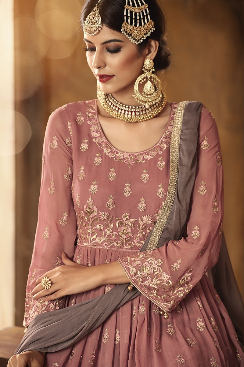 Pink Blush With Mauve Embroidered Gharara Suit