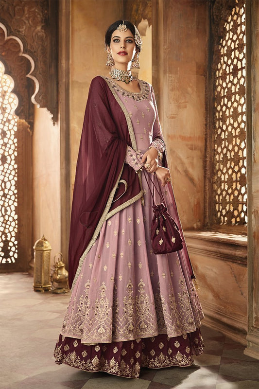 Plum Purple Dual Tone Embroidered Anarkali Lehenga Suit