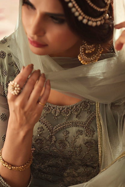 Charming Gray Heavy Net Party Wear Anarkali Suit