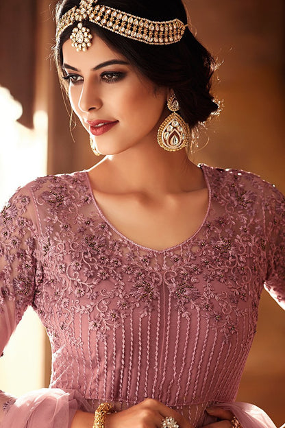 Marvellous lilac Heavy Net Party Wear Anarkali Suit