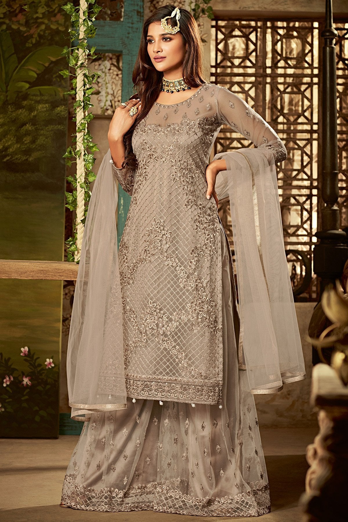 Brown Party Wear Suit with Palazzo