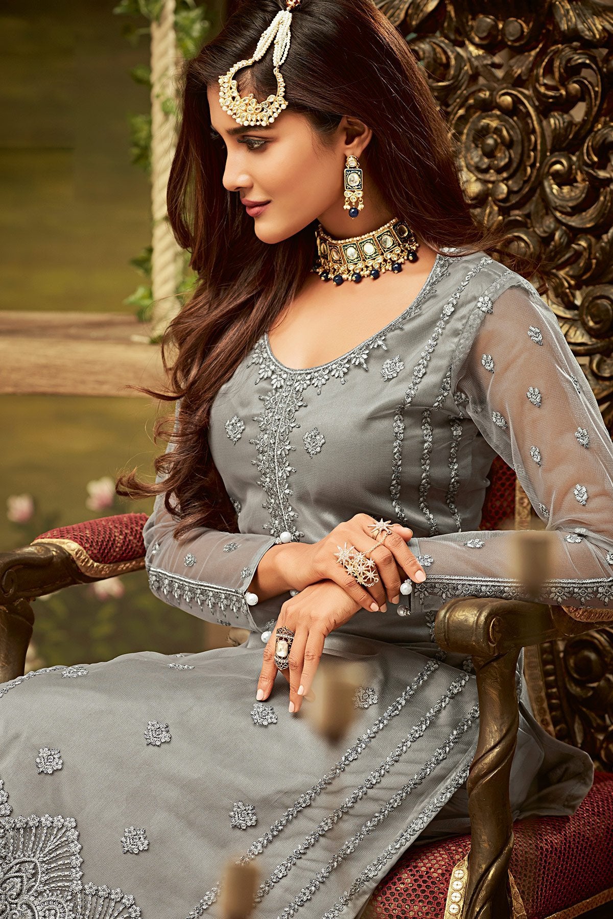 Gray Party Wear Suit with Palazzo