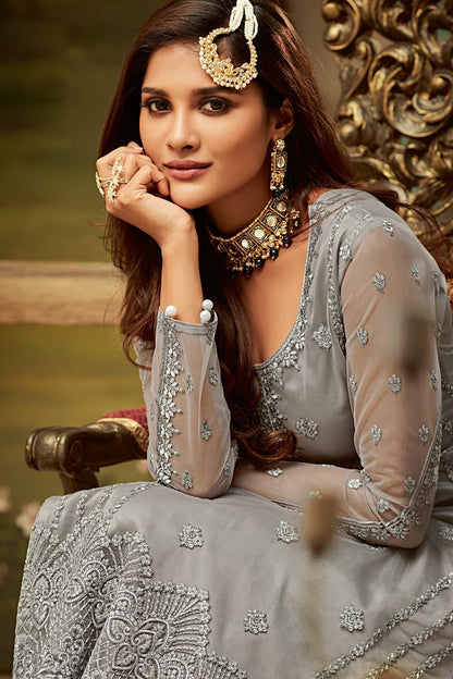 Gray Party Wear Suit with Palazzo
