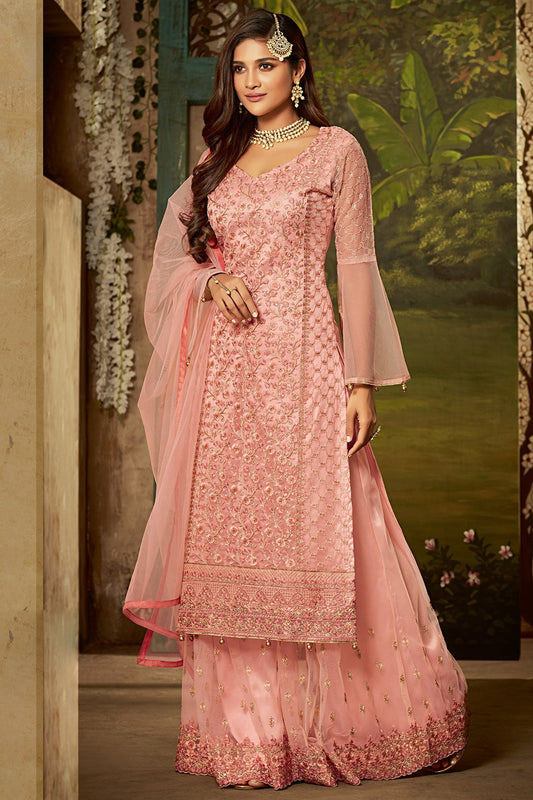 Flamingo Pink Party Wear Suit with Palazzo