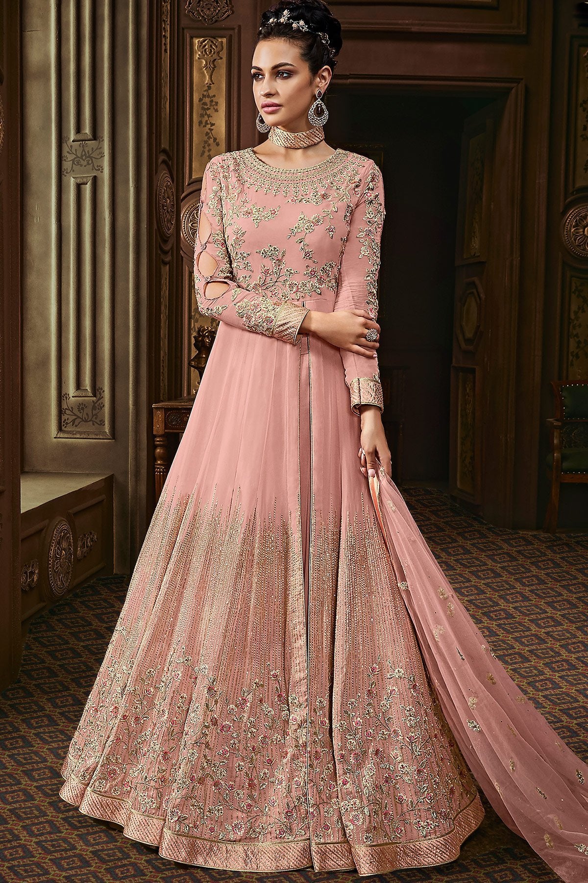 Rose Pink Georgette Party Wear Anarkali Suit