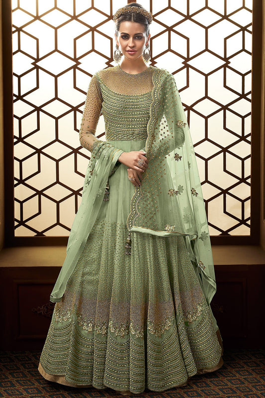 Minty Green Party Wear Designer Anarkali Suit