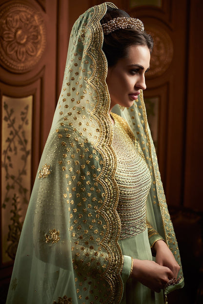 Minty Green Party Wear Designer Anarkali Suit