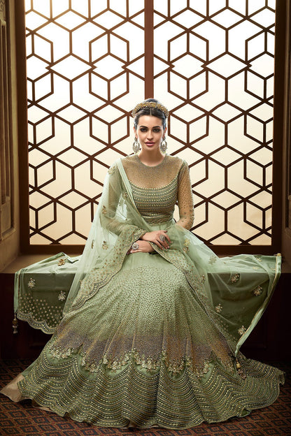 Minty Green Party Wear Designer Anarkali Suit