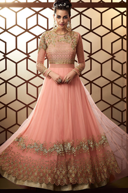 Salmon Pink Party Wear Designer Anarkali Suit