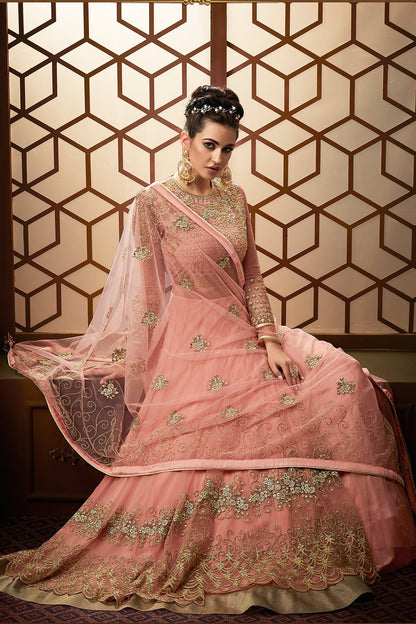 Salmon Pink Party Wear Designer Anarkali Suit
