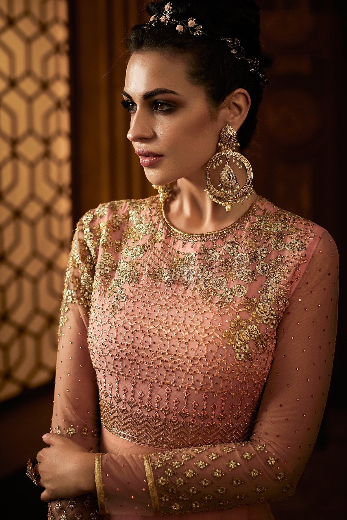 Salmon Pink Party Wear Designer Anarkali Suit