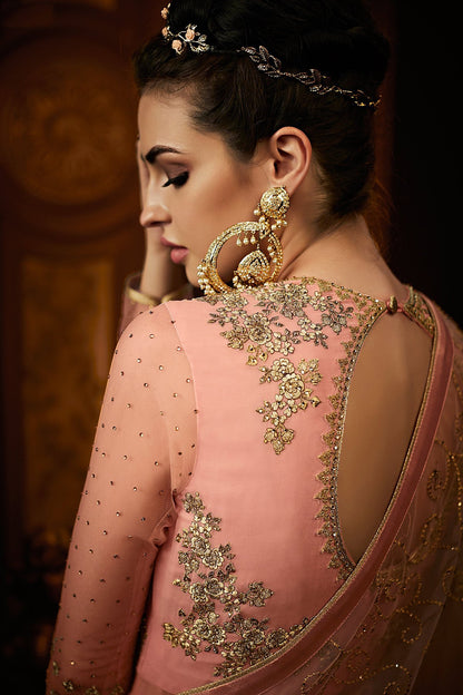 Salmon Pink Party Wear Designer Anarkali Suit