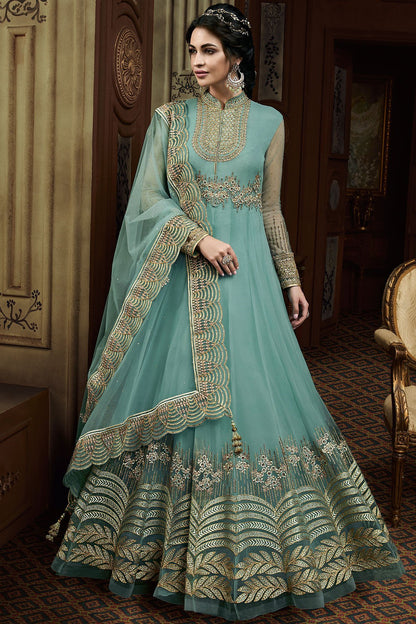 Sky Blue Party Wear Designer Anarkali Suit