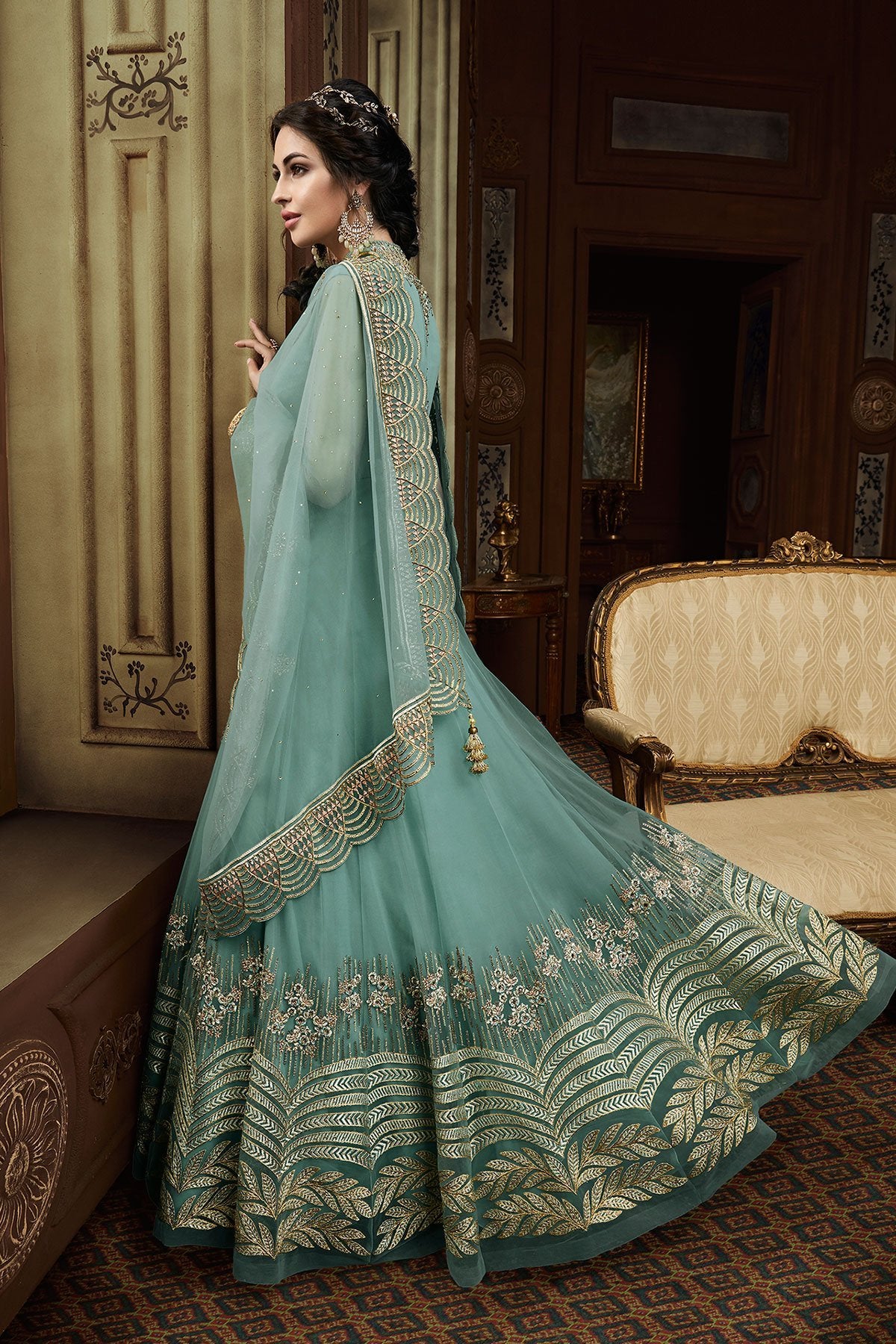 Sky Blue Party Wear Designer Anarkali Suit